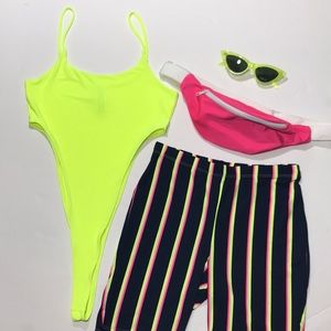 NWOT UPTOWN U.S.A. Neon High Cut Bodysuit
